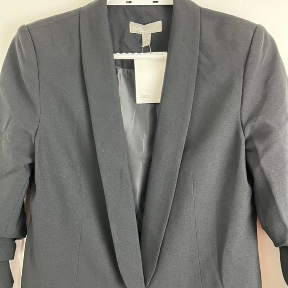 ASOS NWT Ruched Sleeve Black Blazer - Picture 4 of 9